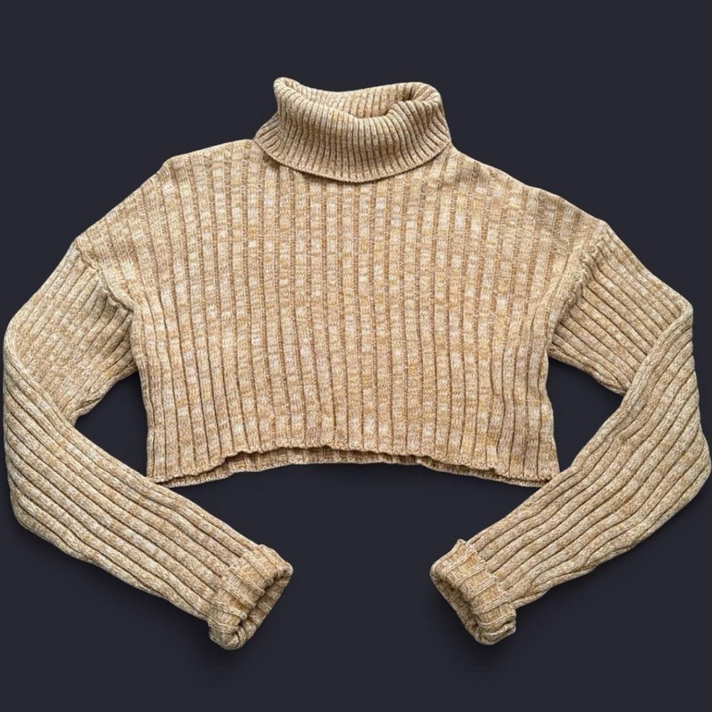 Yellow Gold Turtleneck Cropped Sweater